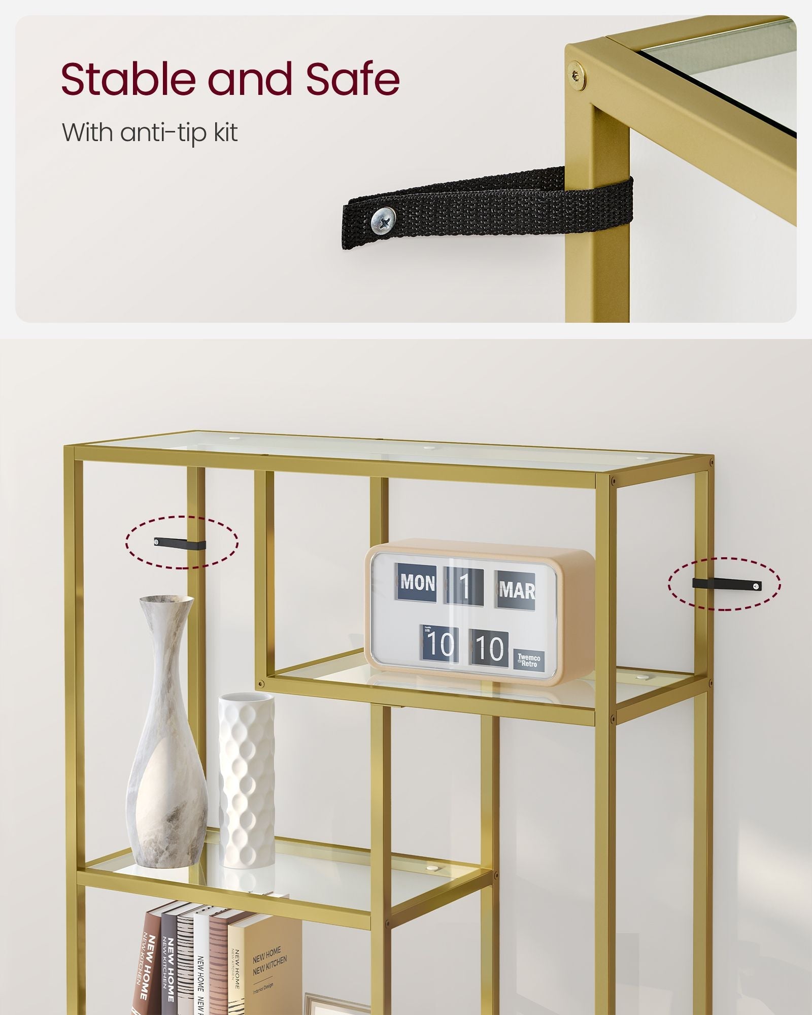 Tall Bookcase – Tempered Glass – Clear – 6-Tier Design for Versatile Display and Storage