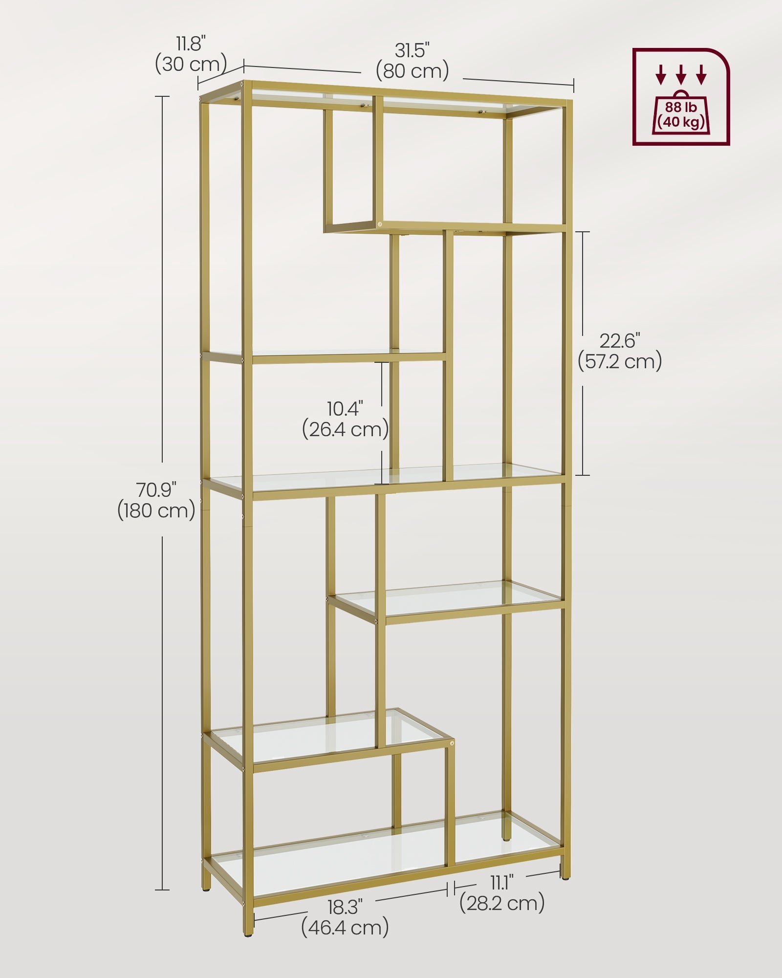 Tall Bookcase – Tempered Glass – Clear – 6-Tier Design for Versatile Display and Storage
