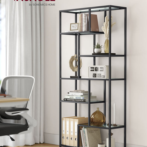 Tall Bookcase – Tempered Glass – Clear – 6 Tiers, Multi-Purpose Display and Plant Stand