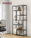 Tall Bookcase – Tempered Glass – Clear – 6-Tier Design for Versatile Display and Storage