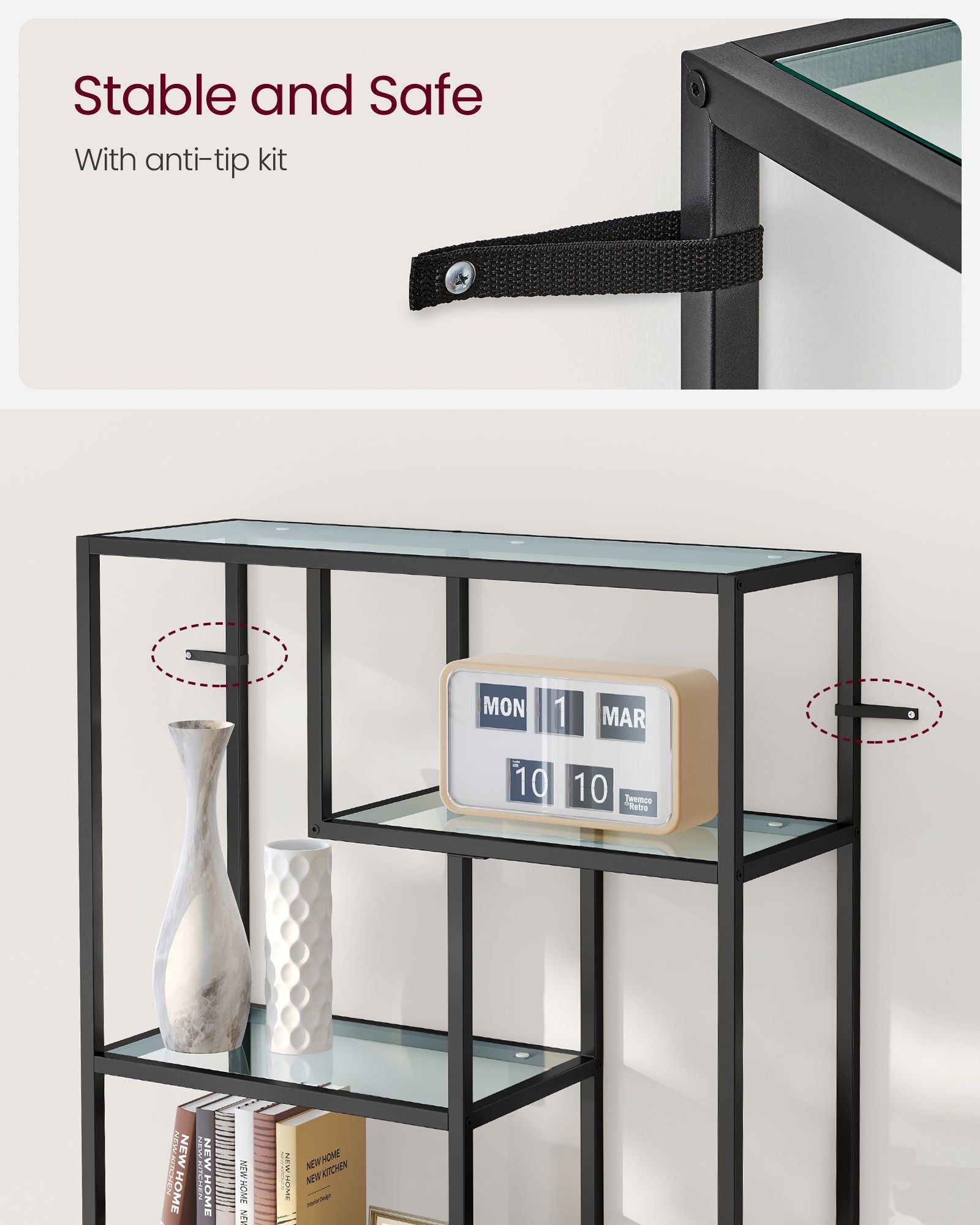 Tall Bookcase – Tempered Glass – Clear – 6-Tier Design for Versatile Display and Storage