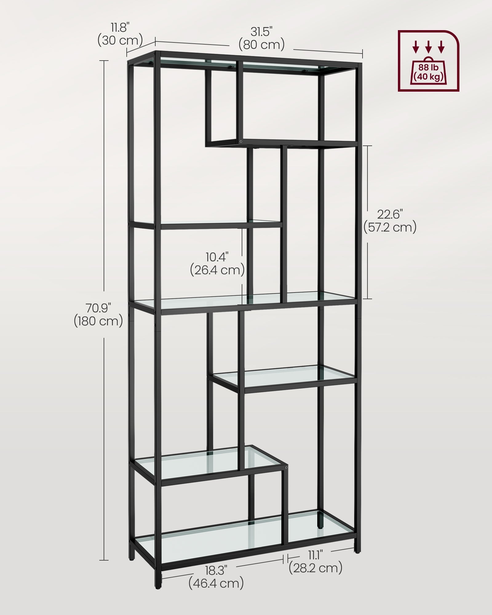 Tall Bookcase – Tempered Glass – Clear – 6 Tiers, Multi-Purpose Display and Plant Stand