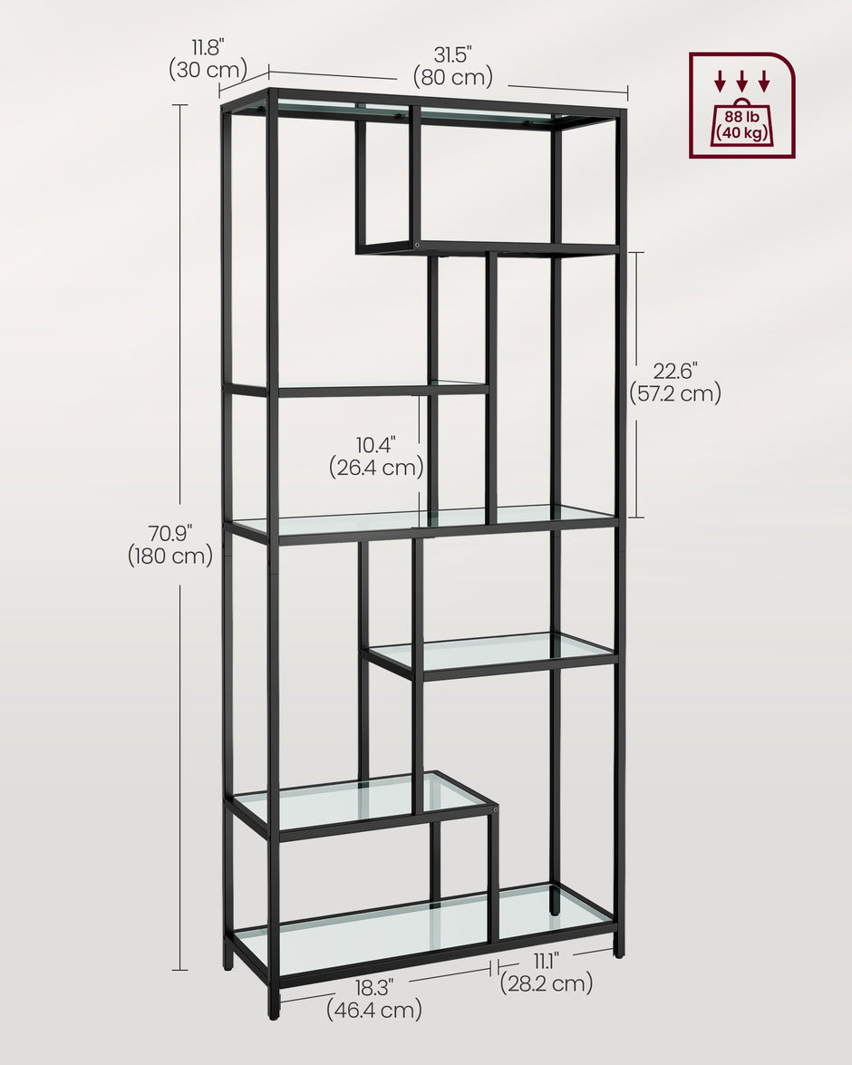 Tall Bookcase – Tempered Glass – Clear – 6 Tiers, Multi-Purpose Display and Plant Stand