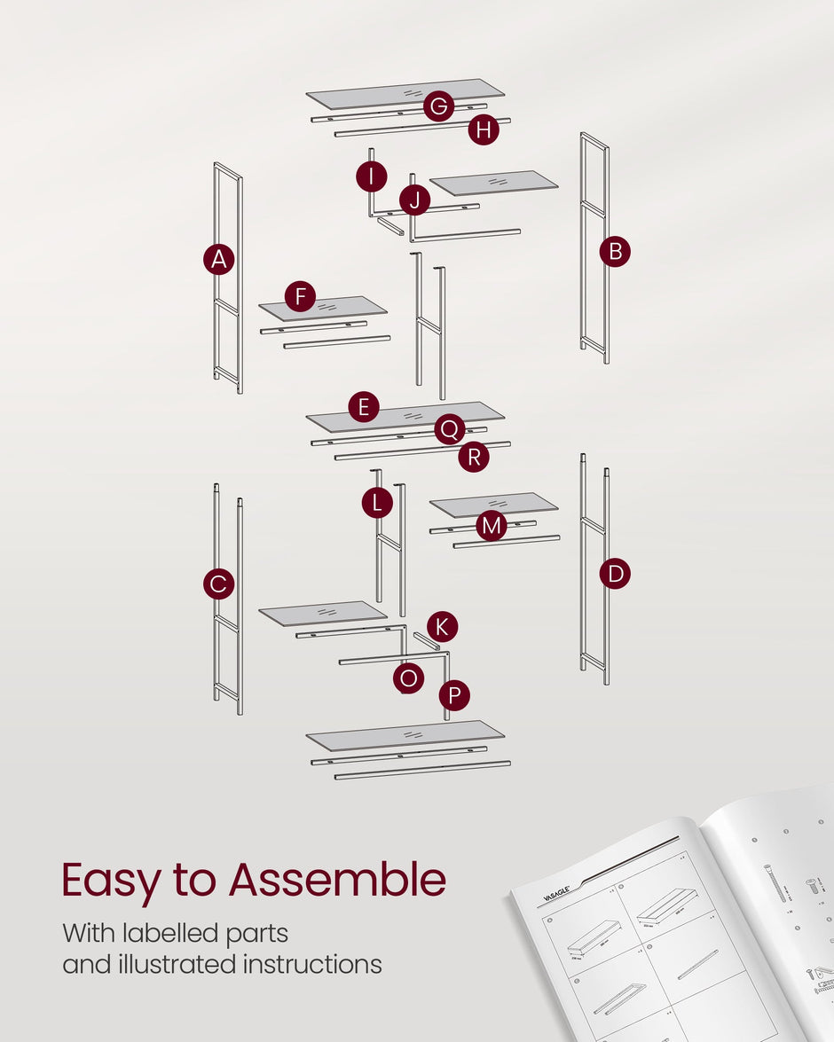Tall Bookcase – Tempered Glass – Clear – 6-Tier Design for Versatile Display and Storage