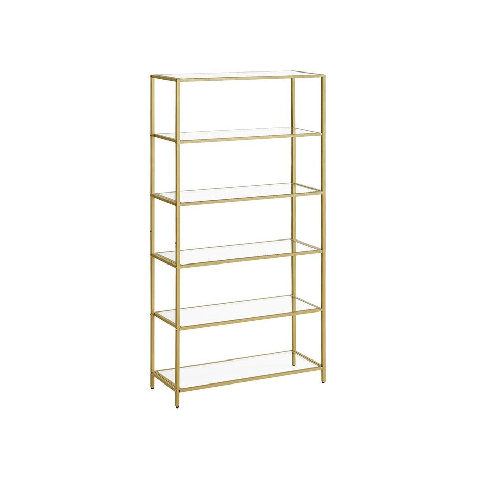 6-Tier Shelf – Tempered Glass – Metallic Gold – Versatile Storage for Home and Office