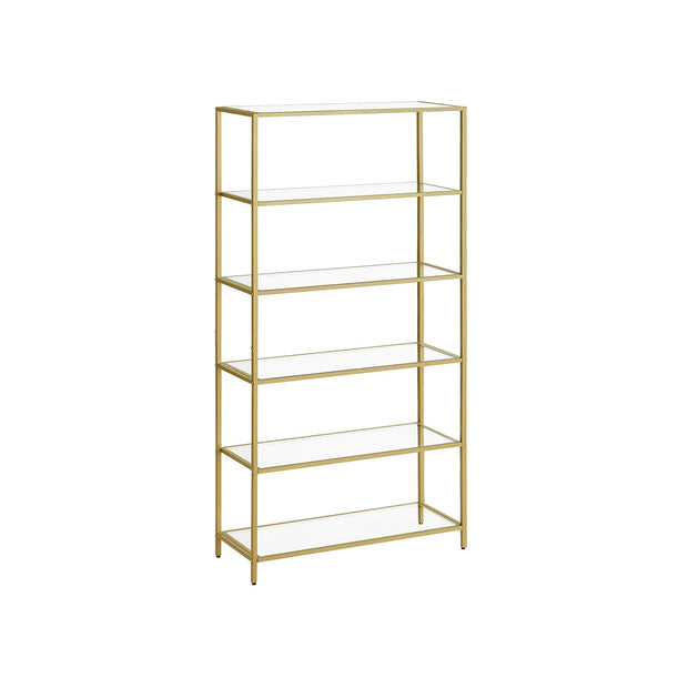 6-Tier Shelf – Tempered Glass – Metallic Gold – Versatile Storage for Home and Office