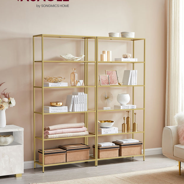 6-Tier Shelf – Tempered Glass – Metallic Gold – Versatile Storage for Home and Office