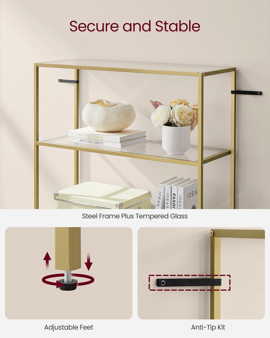 6-Tier Shelf – Tempered Glass – Metallic Gold – Versatile Storage for Home and Office