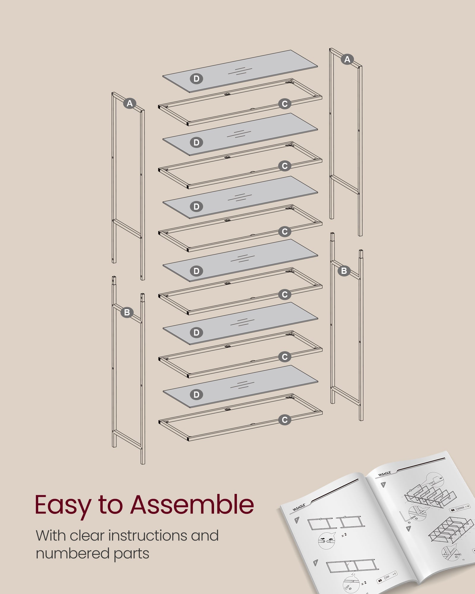 6-Tier Shelf – Tempered Glass – Metallic Gold – Versatile Storage for Home and Office