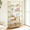 Tall Bookcase – Tempered Glass – Gold – 6-Tier Shelving Unit for Living Room and Study
