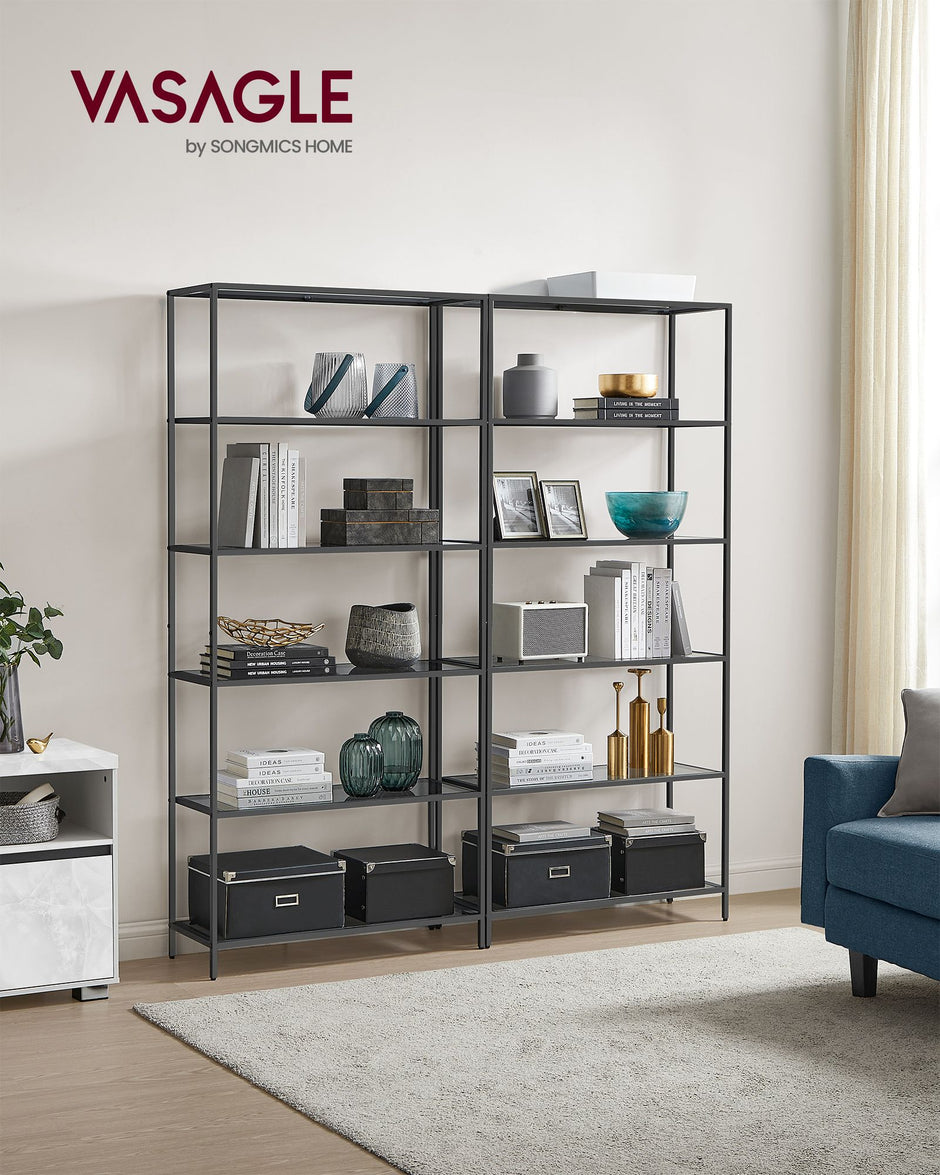 6-Tier Storage Rack – Tempered Glass – Clear – Easy Assembly