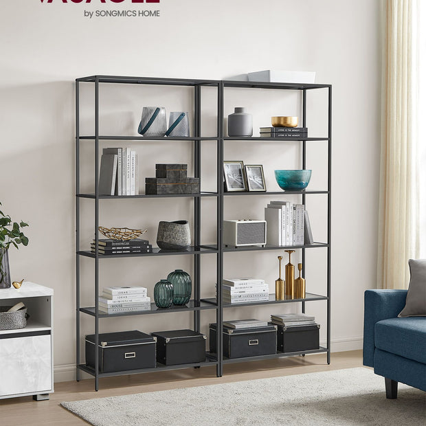 6-Tier Storage Rack – Tempered Glass – Clear – Easy Assembly