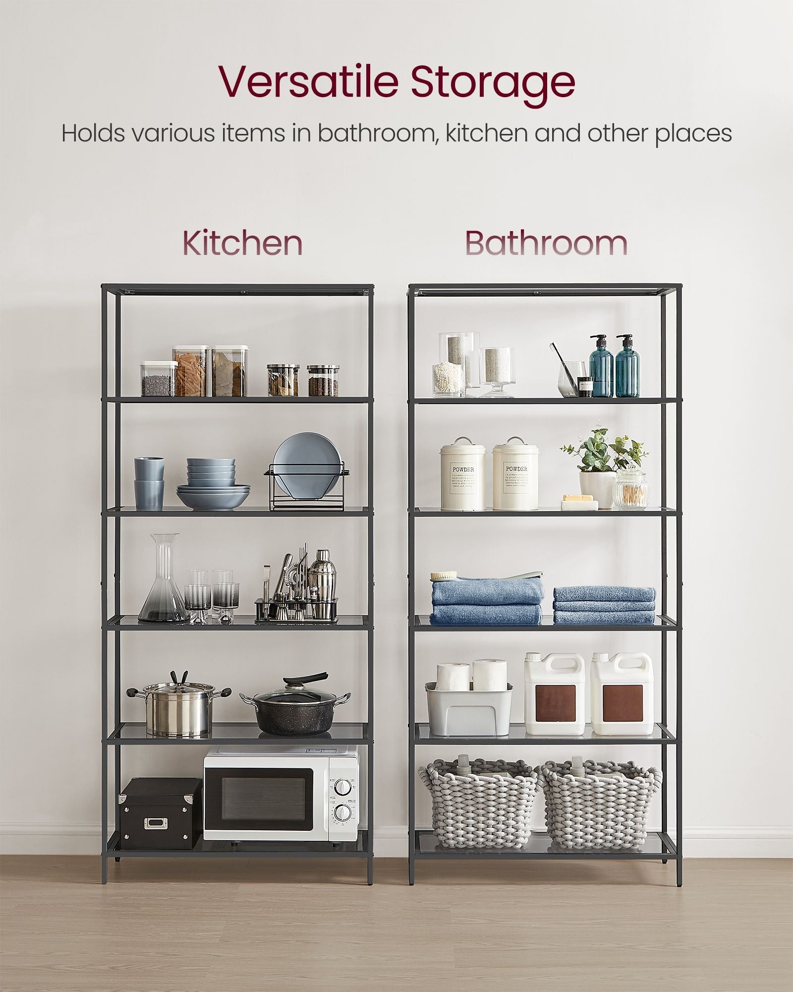 6-Tier Storage Rack – Tempered Glass – Clear – Easy Assembly