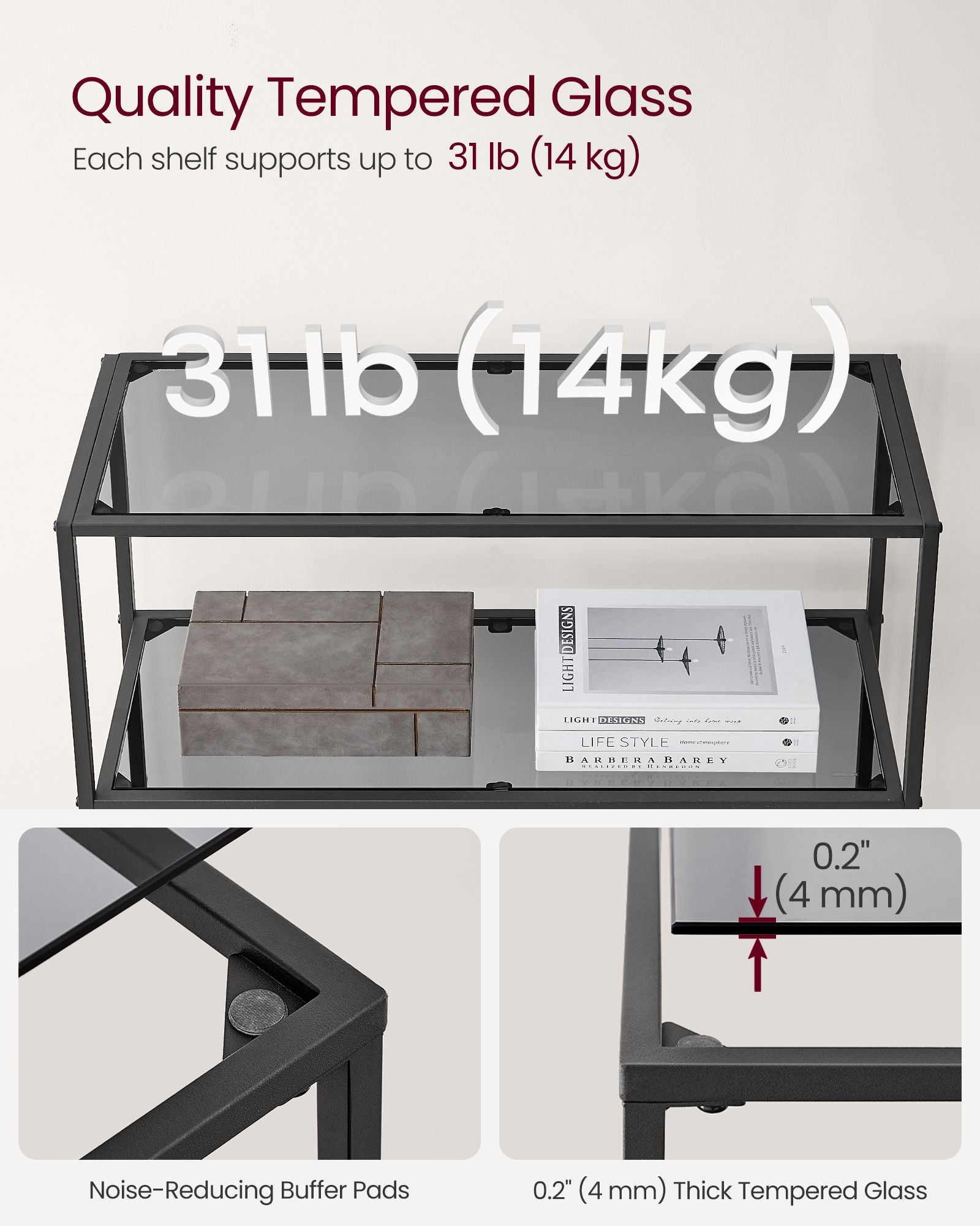 6-Tier Storage Rack – Tempered Glass – Clear – Easy Assembly