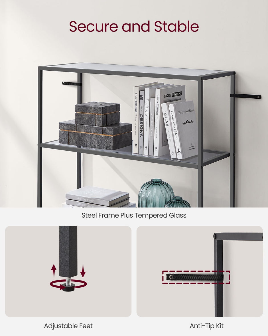 6-Tier Storage Rack – Tempered Glass – Clear – Easy Assembly