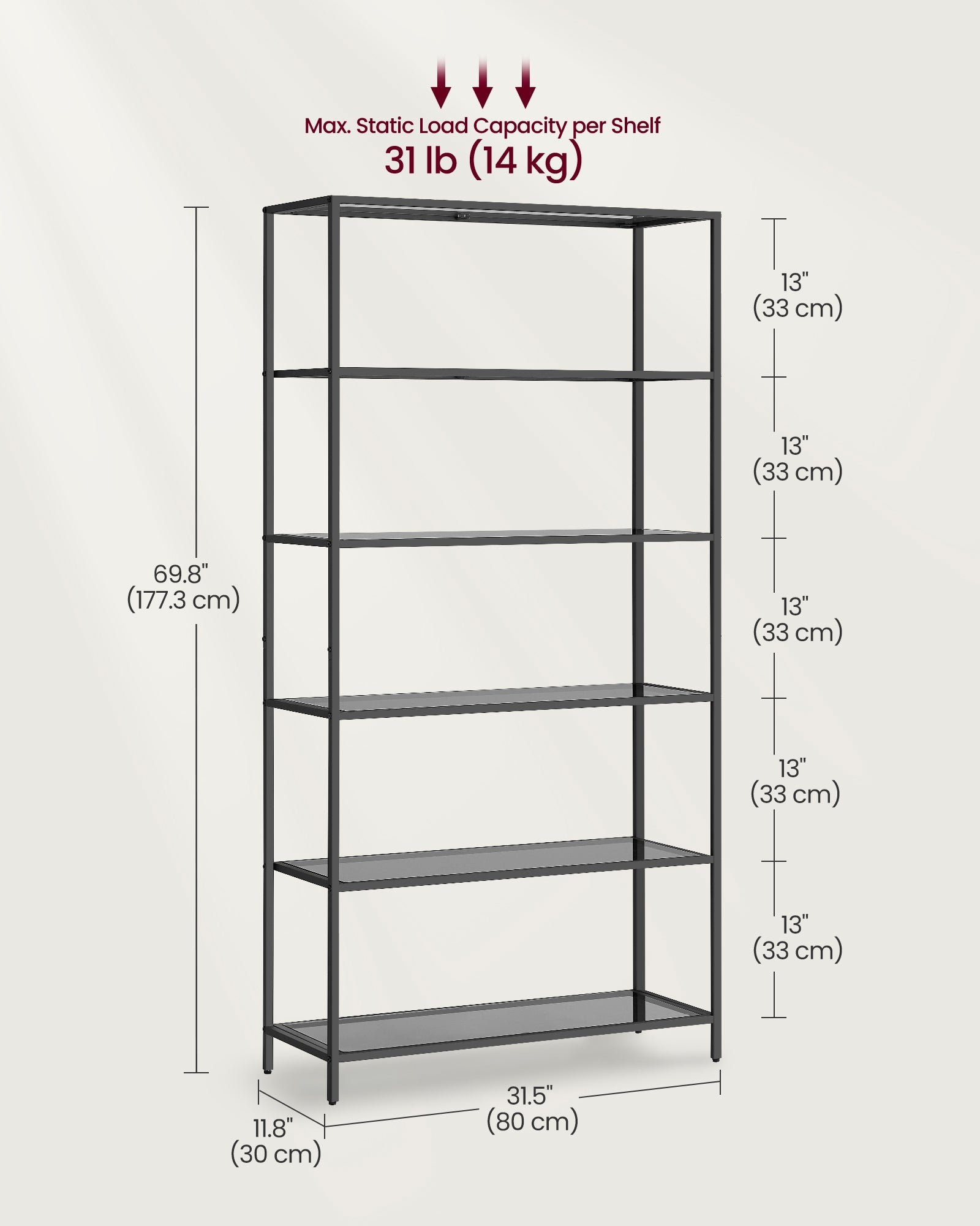 6-Tier Storage Rack – Tempered Glass – Clear – Easy Assembly