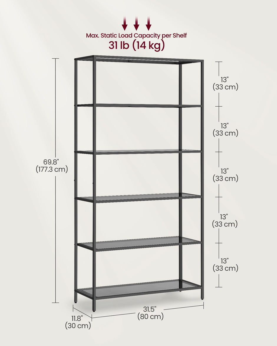 6-Tier Storage Rack – Tempered Glass – Clear – Easy Assembly