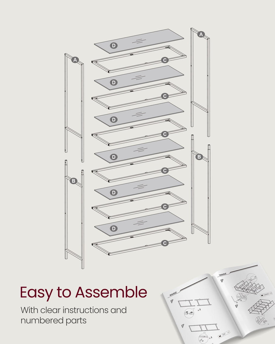 6-Tier Storage Rack – Tempered Glass – Clear – Easy Assembly