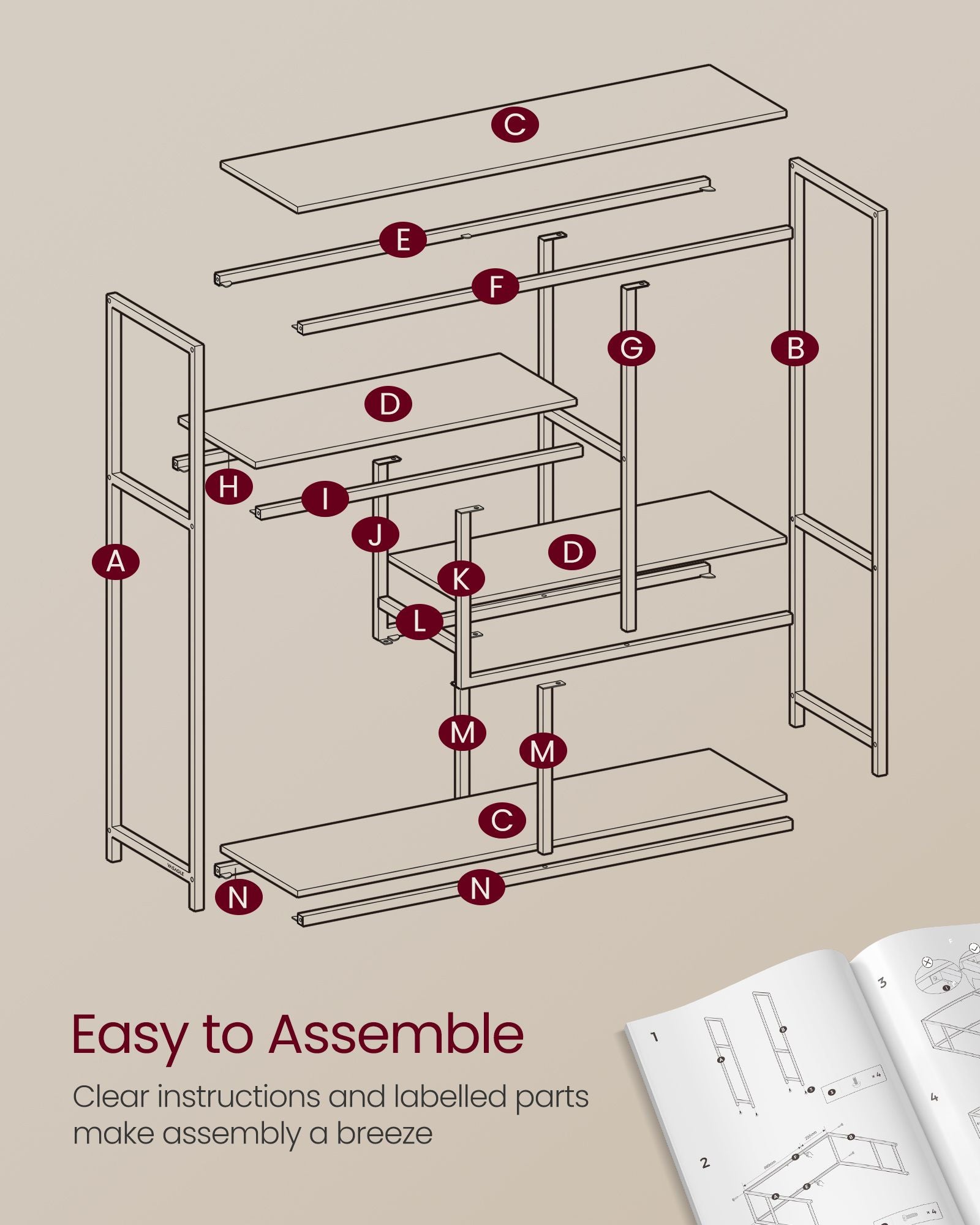 4-Tier Freestanding Bookcase – Metal and Wood – Transparent and Pale Gold – Versatile Storage Solution