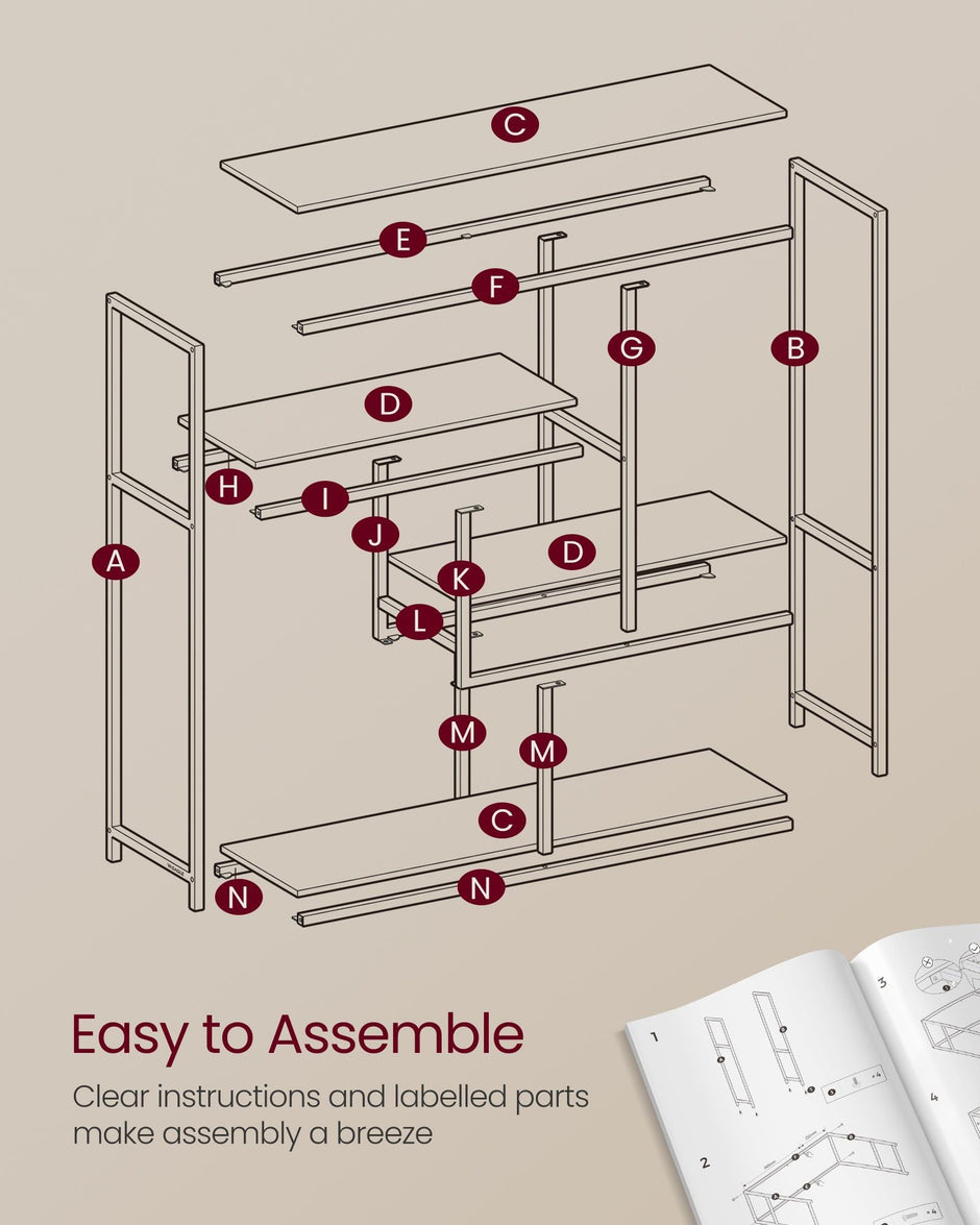 4-Tier Freestanding Bookcase – Metal and Wood – Transparent and Pale Gold – Versatile Storage Solution