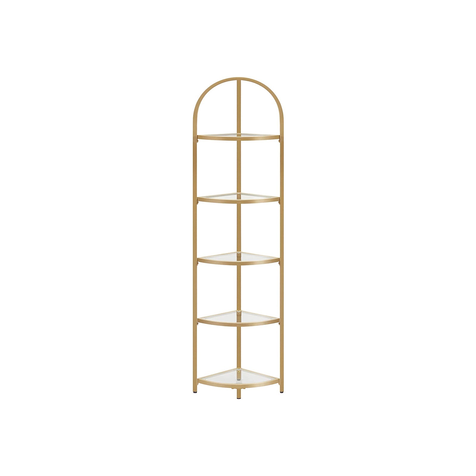 Corner Shelf Unit – Glass – Golden – 5-Tier Free Standing Storage Tower