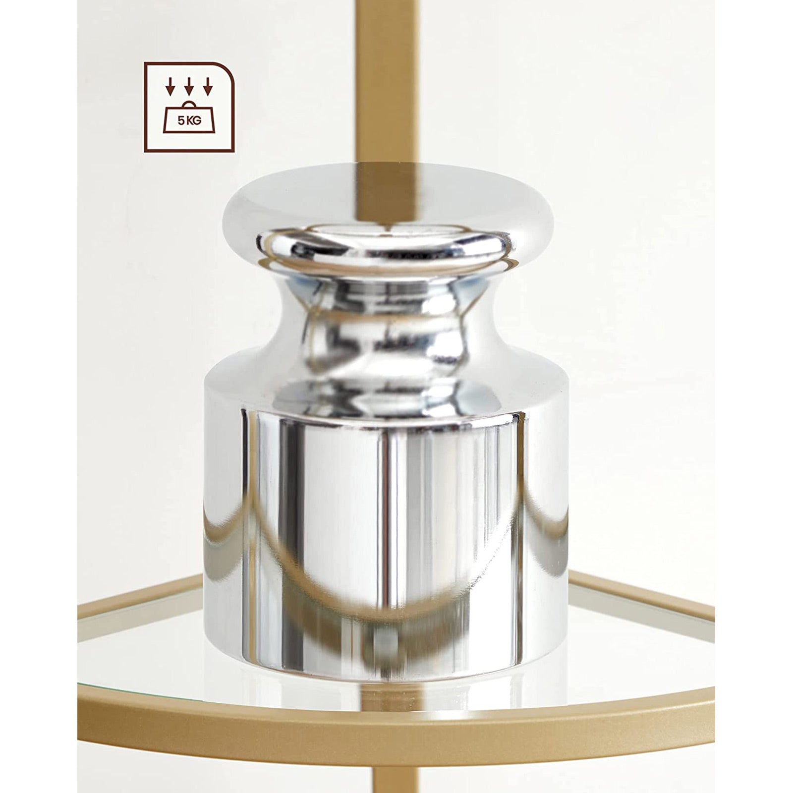 Corner Shelf Unit – Glass – Golden – 5-Tier Free Standing Storage Tower