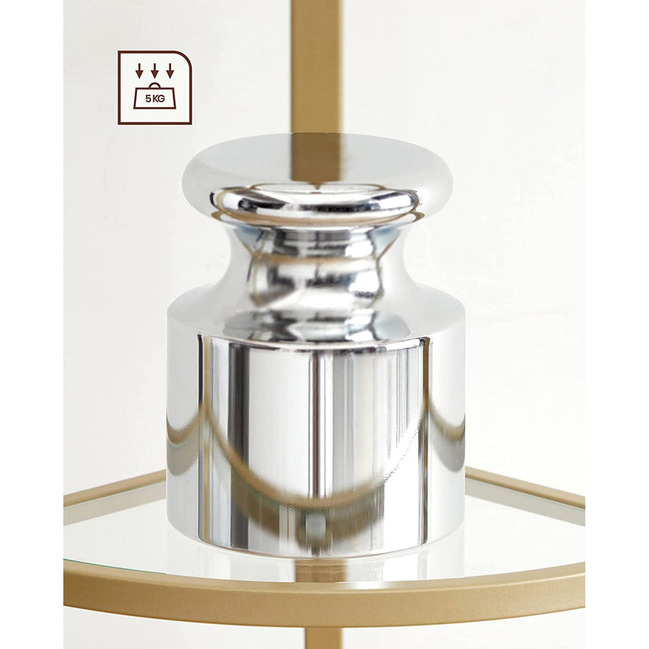 Corner Shelf Unit – Glass – Golden – 5-Tier Free Standing Storage Tower
