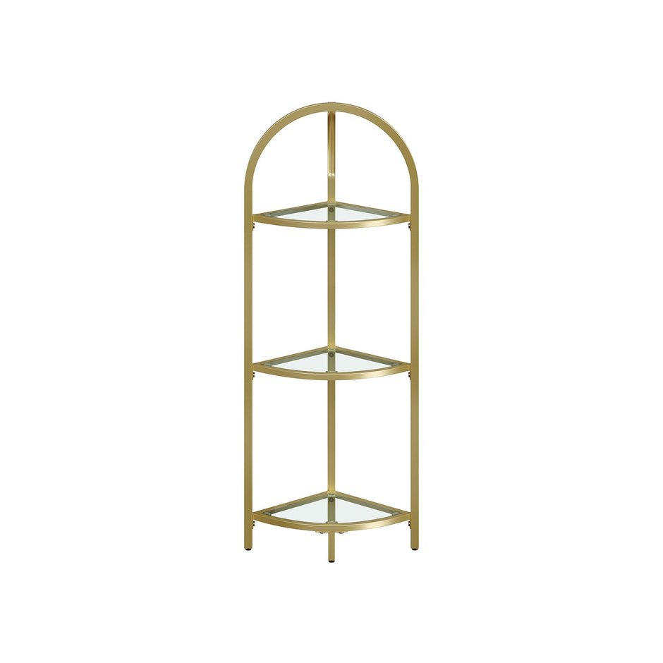 Corner Shelf Stand – Tempered Glass – Metallic Gold – 3-Tier Design with Versatile Storage