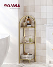 Corner Shelf Stand – Tempered Glass – Metallic Gold – 3-Tier Design with Versatile Storage
