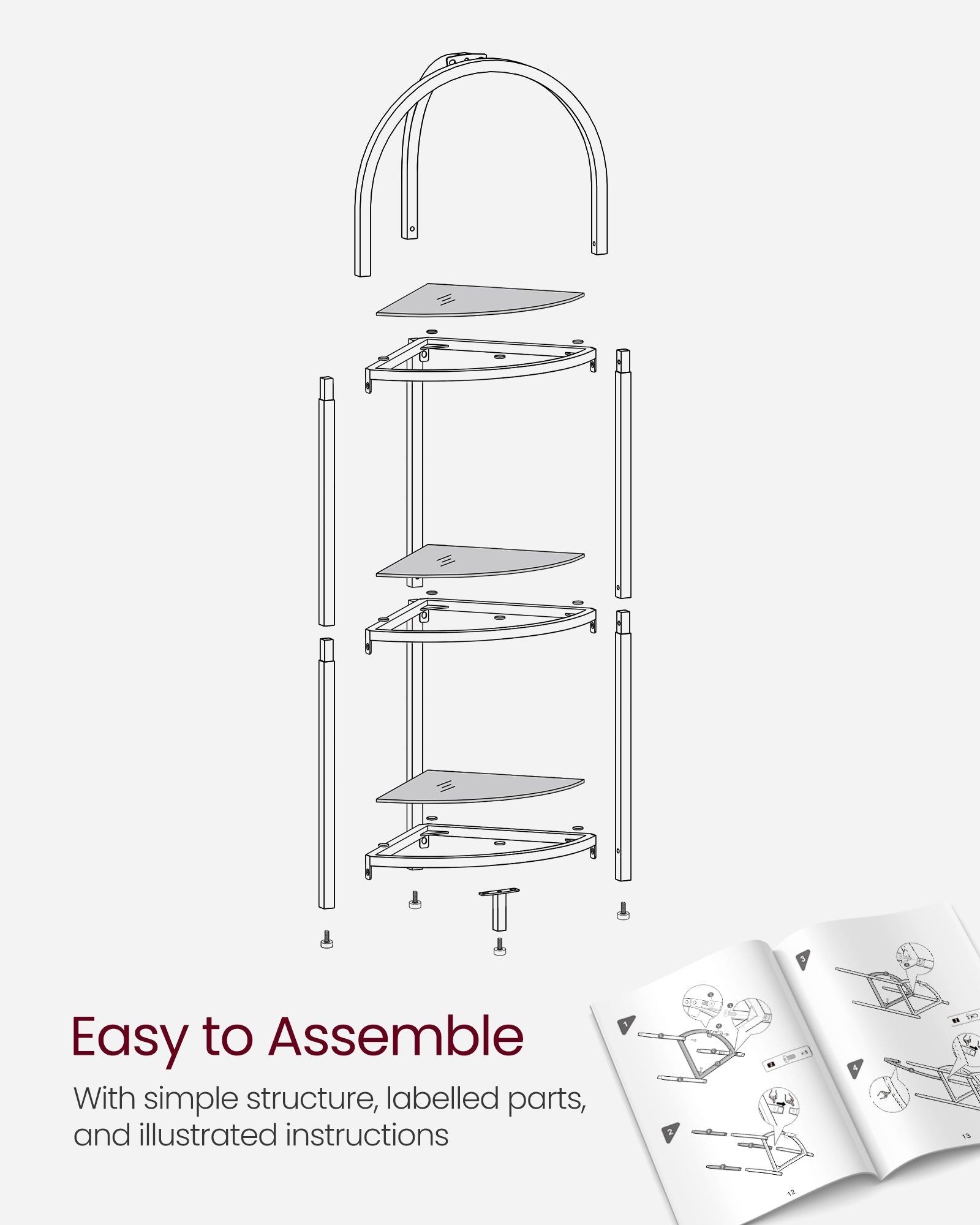 Corner Shelf Stand – Tempered Glass – Metallic Gold – 3-Tier Design with Versatile Storage