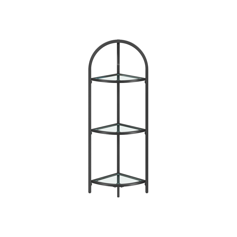 Corner Shelf Stand – Tempered Glass – Classic Black – 3-Tier Design with Metal Frame