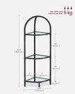 Corner Shelf Stand – Tempered Glass – Classic Black – 3-Tier Design with Metal Frame