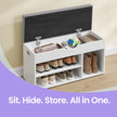 Storage Bench – Wood – White – Padded Seat with Hidden Chest and 2 Shelves, Supports 150 kg