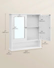 Wall-Mounted Storage Cabinet – Wood – White – Double Mirrored Doors with Adjustable Height Rack