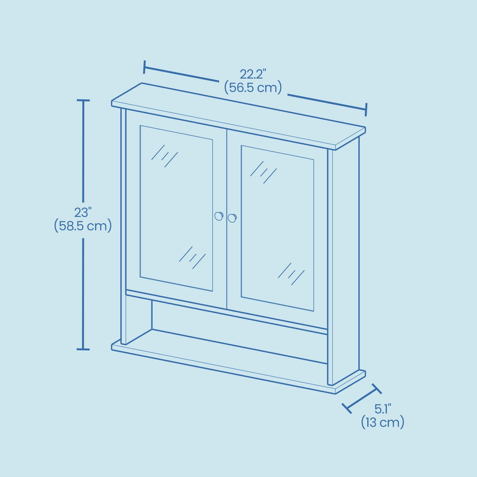 Bathroom Cabinet – Engineered Wood – Dove Gray – Wall-Mounted with 2 Mirrored Doors and Adjustable Shelf