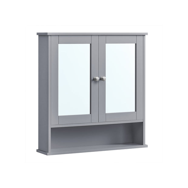 Wall-Mounted Storage Cabinet – Wood – White – Double Mirrored Doors with Adjustable Height Rack