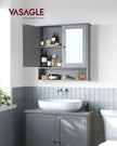 Bathroom Wall Cabinet – Wooden – White – Double Mirrored Doors with Adjustable Height Rack