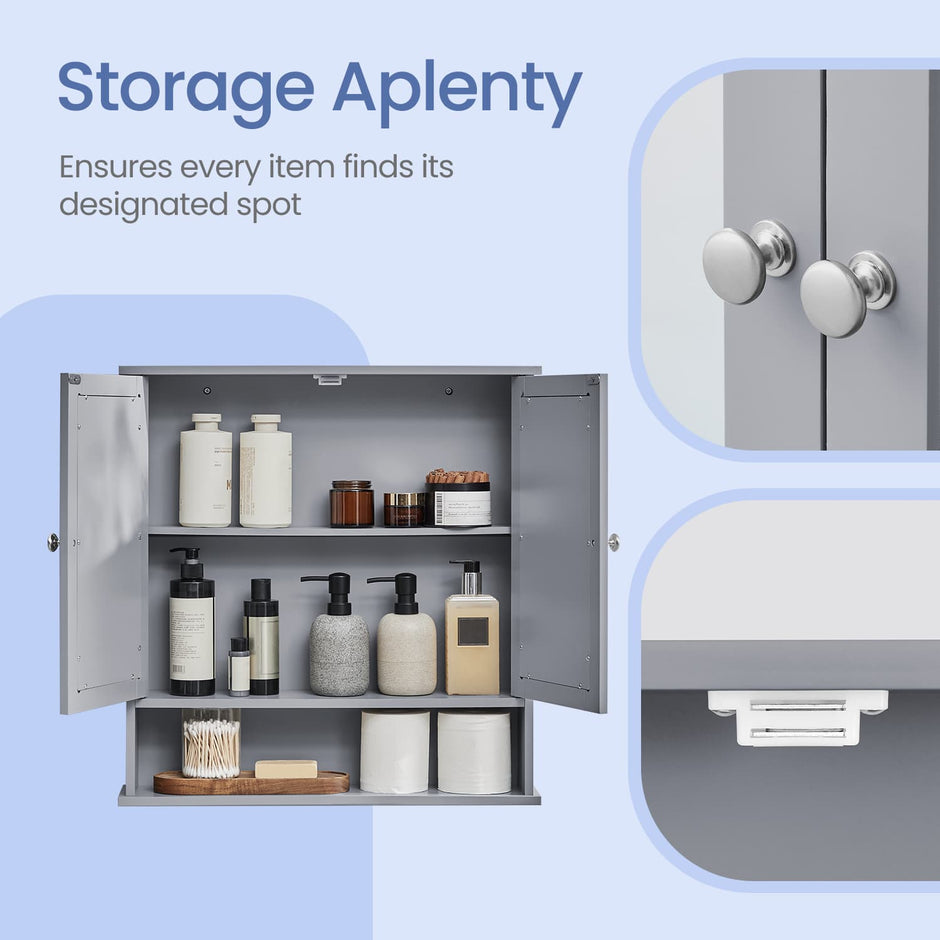 Bathroom Cabinet – Engineered Wood – Dove Gray – Wall-Mounted with 2 Mirrored Doors and Adjustable Shelf