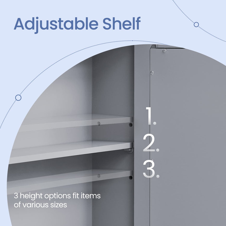 Bathroom Cabinet – Engineered Wood – Dove Gray – Wall-Mounted with 2 Mirrored Doors and Adjustable Shelf