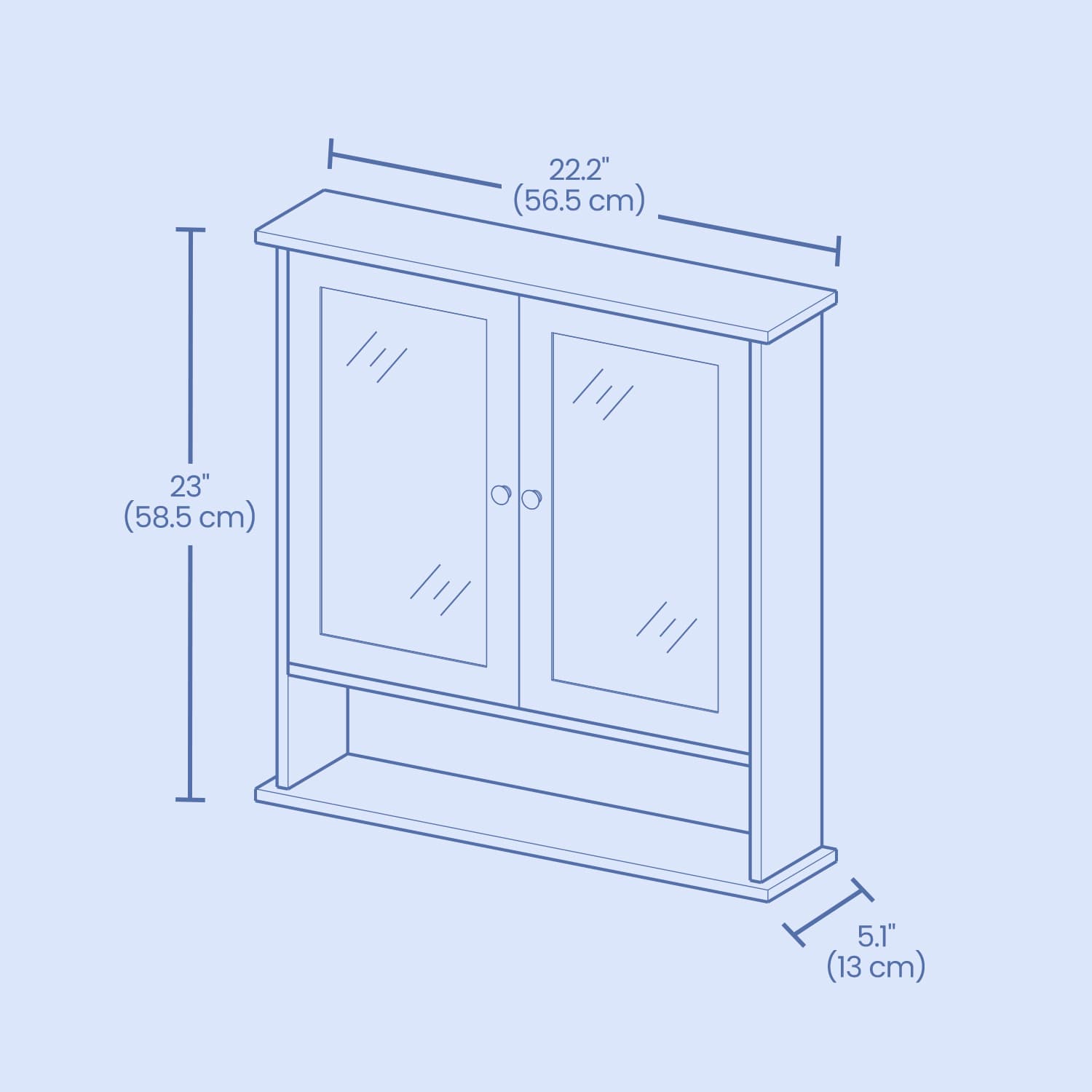 Bathroom Cabinet – Engineered Wood – Dove Gray – Wall-Mounted with 2 Mirrored Doors and Adjustable Shelf