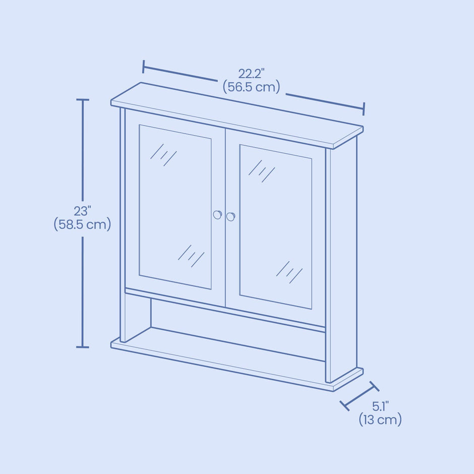 Bathroom Cabinet – Engineered Wood – Dove Gray – Wall-Mounted with 2 Mirrored Doors and Adjustable Shelf