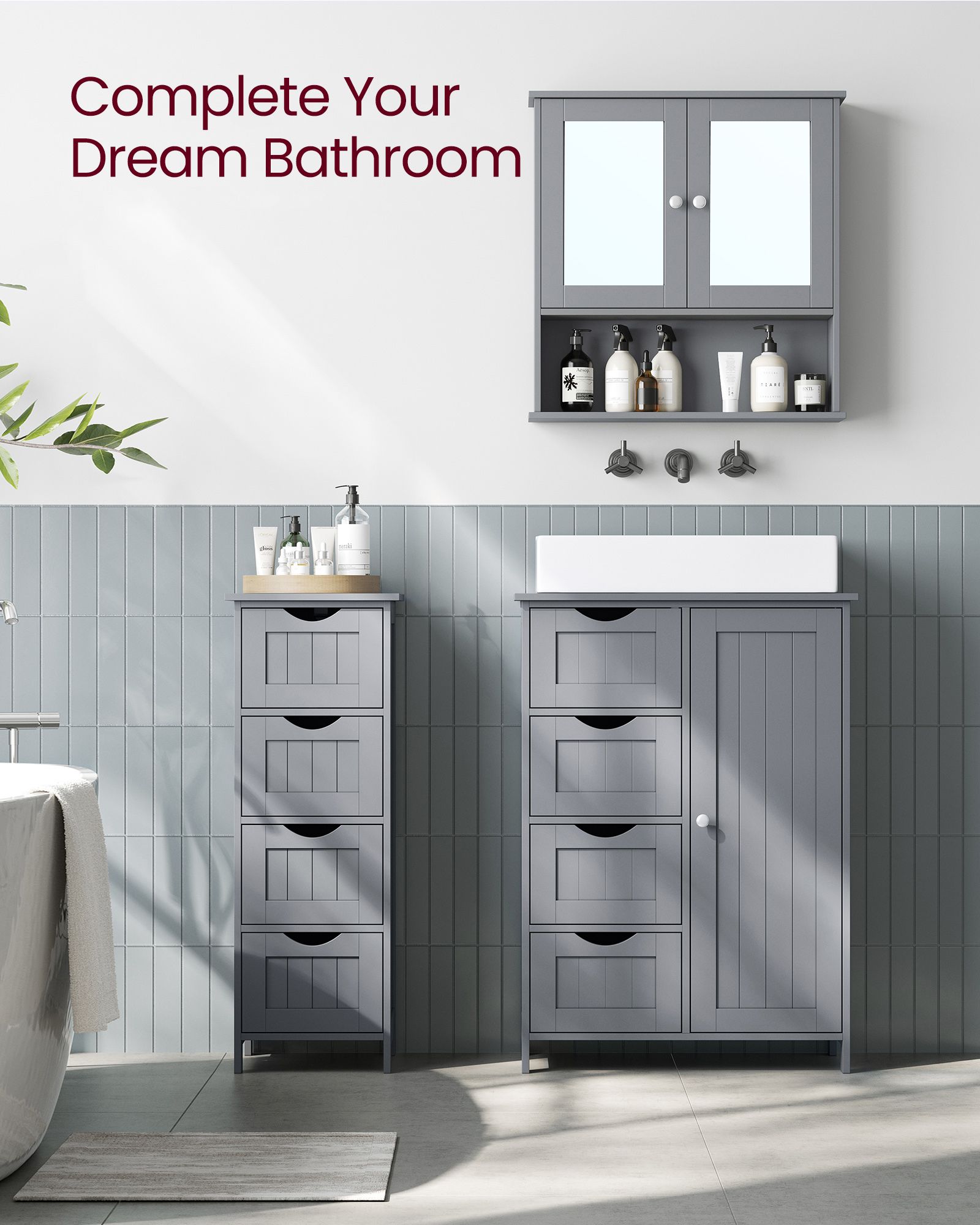 Bathroom Wall Cabinet – Wooden – White – Double Mirrored Doors with Adjustable Height Rack