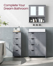 Bathroom Wall Cabinet – Wooden – White – Double Mirrored Doors with Adjustable Height Rack