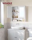 Wall-Mounted Bathroom Cabinet – Wooden – White – Adjustable Height with Double Mirrored Doors