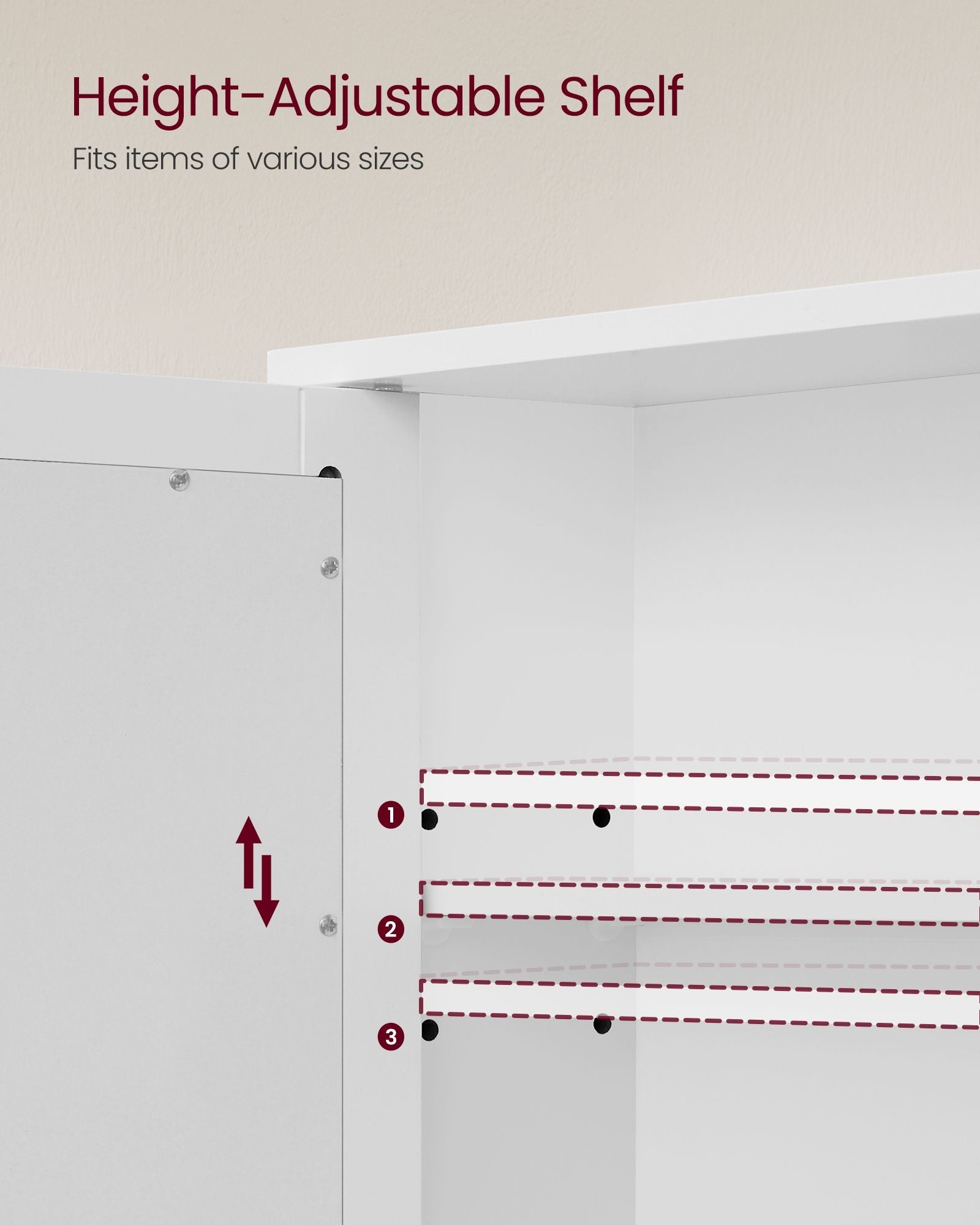 Wall-Mounted Bathroom Cabinet – Wooden – White – Adjustable Height with Double Mirrored Doors
