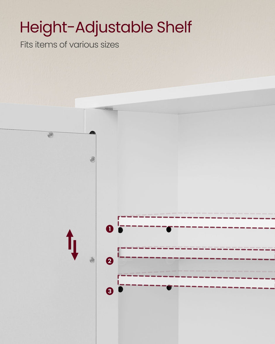 Wall-Mounted Bathroom Cabinet – Wooden – White – Adjustable Height with Double Mirrored Doors