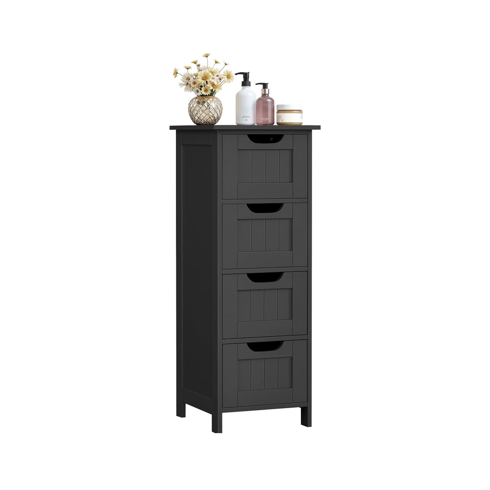Bathroom Floor Storage Cabinet – Engineered Wood – Grey – Freestanding with 4 Drawers