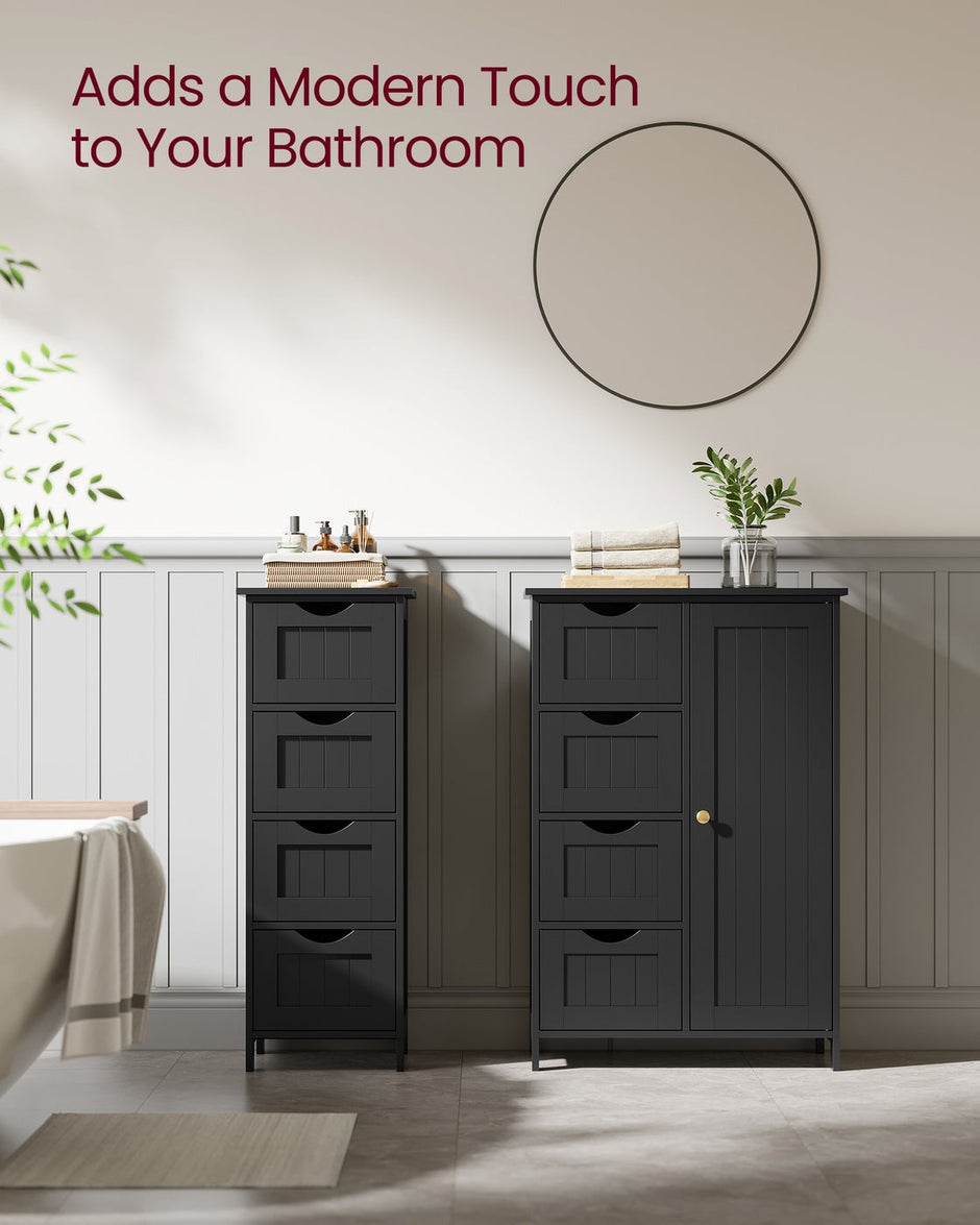 Bathroom Floor Storage Cabinet – Engineered Wood – Grey – Freestanding with 4 Drawers