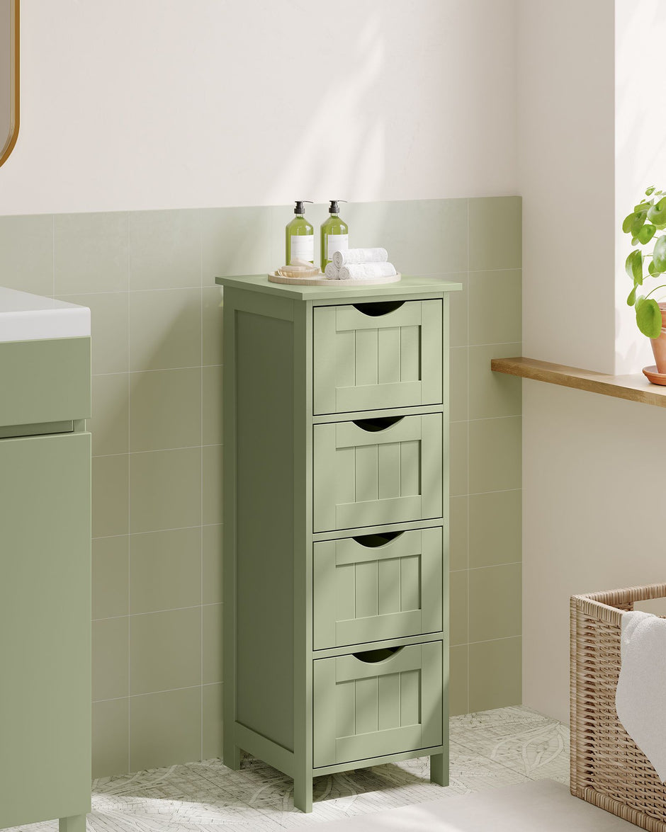 Bathroom Storage Cabinet – Wood – Laurel Green – Freestanding with 4 Drawers