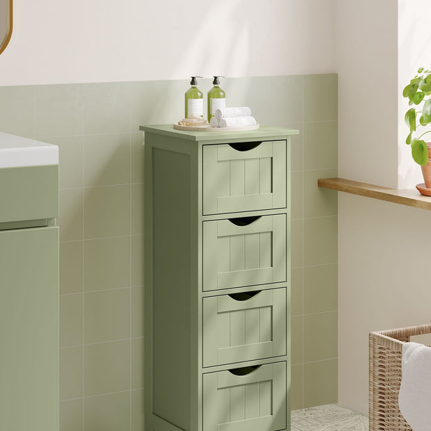 Bathroom Storage Cabinet – Wood – Laurel Green – Freestanding with 4 Drawers